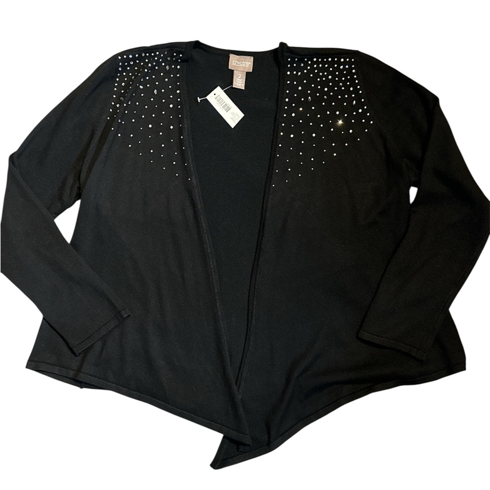 Chicos Embellished Bling Open Cardigan. Size 2 Large. 42” Bust. Rayon and Poly
